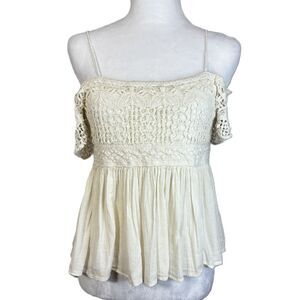 American Eagle Top Lace Ivory Babydoll Empire Waist Festival Peasant Cottage XS